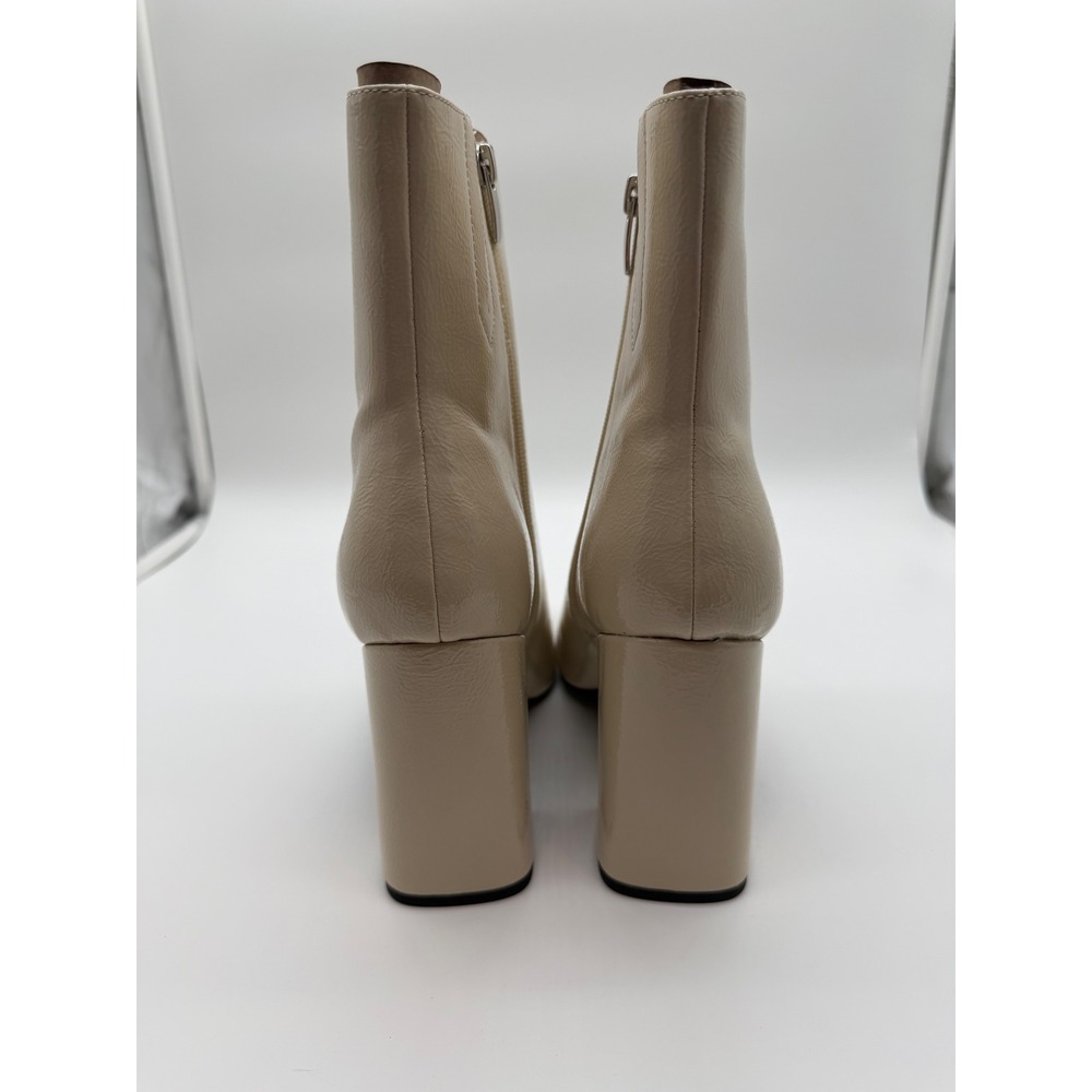 Nine West Womens Square Toe Block Heel Patent Ankle Boots Beige Cream 11M - Picture 3 of 9